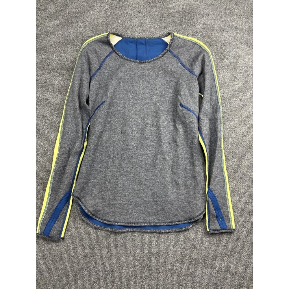 Lululemon Shirt Womens Medium Gray Yellow Long Sleeve Running Athletic Raglan